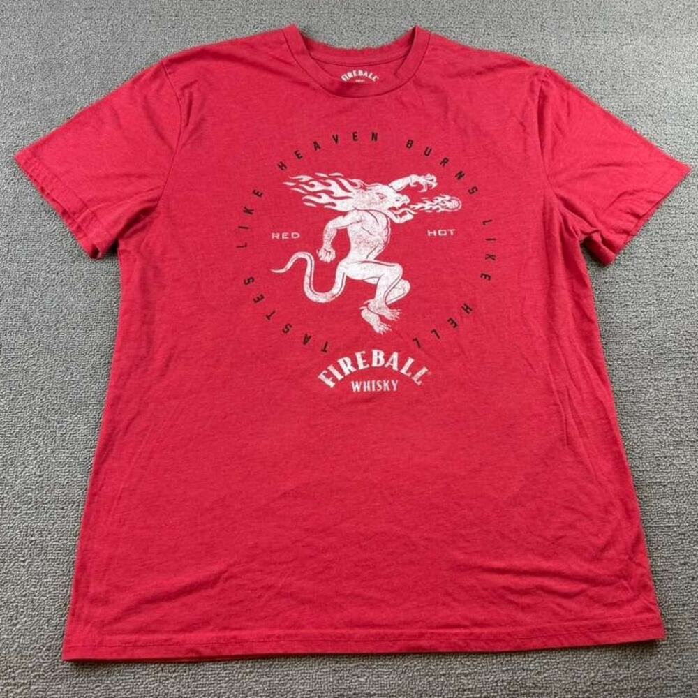 Fireball Whisky Graphic T Shirt Red Medium Logo‎ Promo Short Sleeve Retro 2016